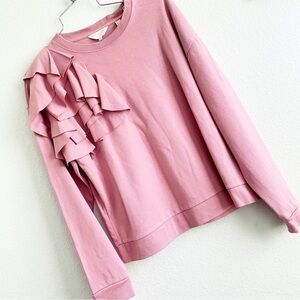 TED BAKER ruffle dusty rose sweatshirt long sleeve size 2 sweater pullover Ozai